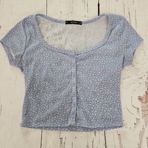 Hespersus Women's Blue and White Floral Crop Top Size Small